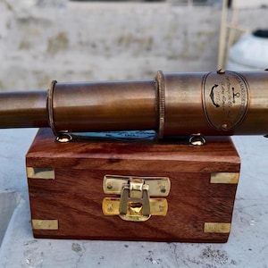 Brass Spyglass Telescope w/ Wooden Box | Pirate Nautical Scope| Collectible Maritime Gift for Him| Navigation Decor