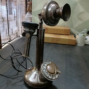 Brass Candlestick Rotary Telephone: Retro Desk Decor, Steampunk Prop