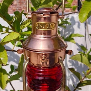 Copper Nautical ship Lantern: Red Electric Marine Oil Lamp, Maritime Decor