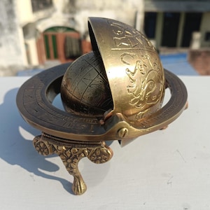 Brass Celestial Globe Astrolabe | Arabic Zodiac Armillary Sphere | Tabletop Decor Antique Astronomy Gift
