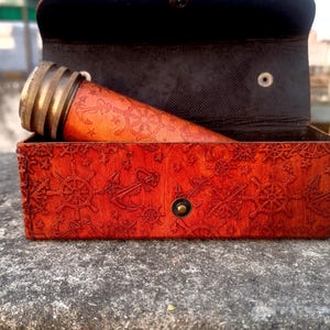 Brass Kaleidoscope in Embossed Nautical Leather Box: Antique Style Optical Toy