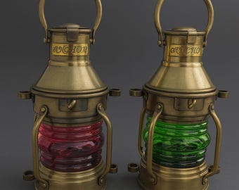 航海用左舷・右舷ランタンセット：素朴な海岸風装飾オイルランプ