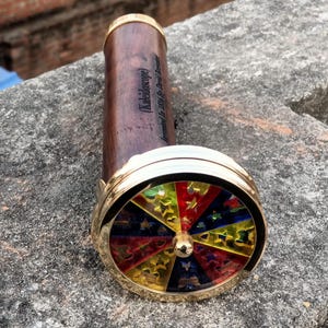 Personalized Brass Kaleidoscope: Engraved Wood Optical Toy