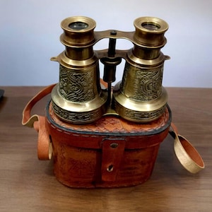 Messing Fernglas mit Ledertasche - Opernglas, Steampunk Sammler Geschenk für Ihn