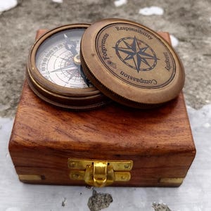 Engraved Brass Poem Compass in Wooden Box: Inspirational Nautical Gift