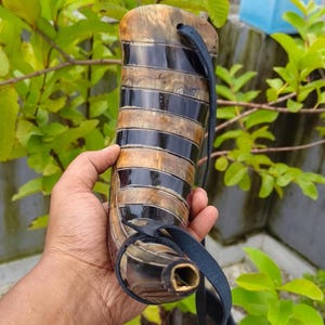 Viking War Horn | 12-Inch Natural Battle Trumpet with Whistle | Medieval Norse Bughel Blowing Horn for Reenactment & Cosplay