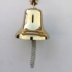 Large Personalized Brass Ship Bell – Engraved Wall Mount Nautical Bell with Rope, Loud Sound for Home, Boat, Office & Bar Decor