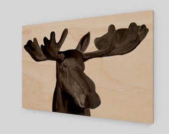 Mr. Elch Holz Kunstdruck - Wandkunst - Fertig zum Aufhängen