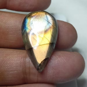 Labradorita natural en forma de pera, cabujón, destello azul verdoso, 22,30 quilates