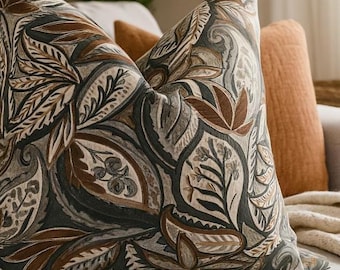Brown Floral Pillow Cover,Botanical Tapestry Cushion, Abstract Floral Decor