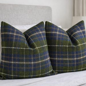 Green Plaid Pillow Cover 20x20 26x26 Cozy Tartan Euro Sham Woodland Decor
