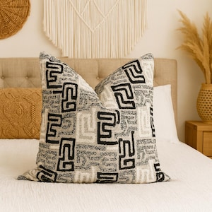 Handmade Boho Chic Pillowcase: Abstract Geometric Black and White Throw Cushion