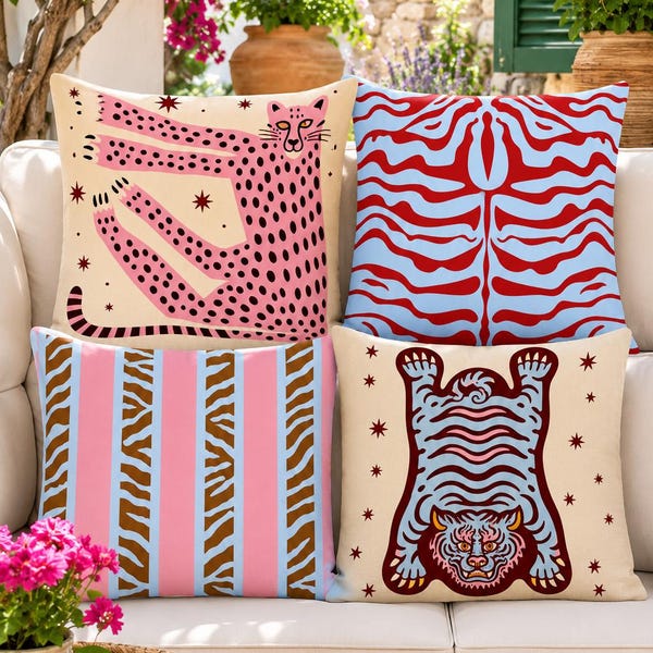 Pink Leopard Pillow Cover, Modern Animal Print Cushion Cover, Decorative Throw Pillow, Handmade Home Decor