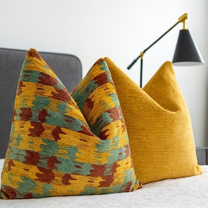 Mustard Yellow Euro Sham 26x26 • Bohemian Geometric Pillow Cover • Luxury Butter Yellow Bed Pillow Decor • Mustard Sofa Cushion 20x20