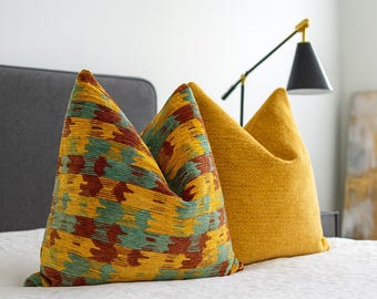 Mustard Yellow Euro Sham - Bohemian Geometric Pillow Cover for Elegant Bed Styling