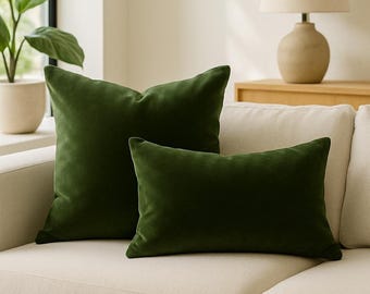 Moss Green Velvet Pillow Cover: Modern Boho Sofa Cushion