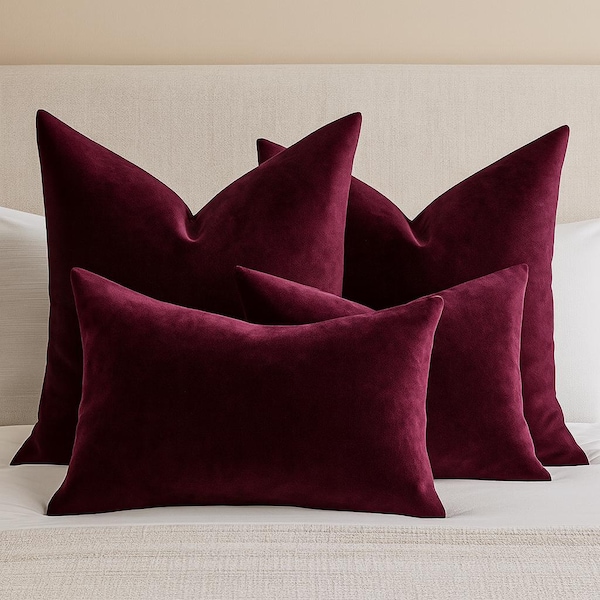 Plum Velvet Pillow Cover, Soft Purple Euro Sham 26x26 & 20x20 Accent Cushion for Sofa