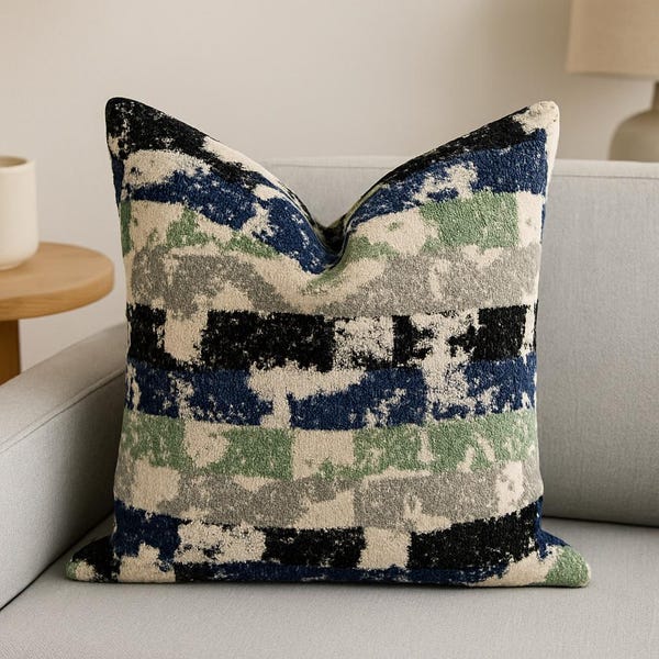 Housse de coussin en boucle verte : coussin décoratif fait main à la ferme