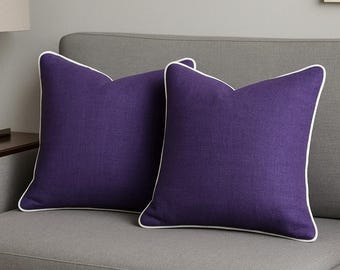 Linen Throw Pillow Cover with Piping, Personalized Cushion