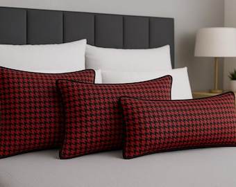 Linen Pillow Cover with Piping, Houndstooth Throw Pillow