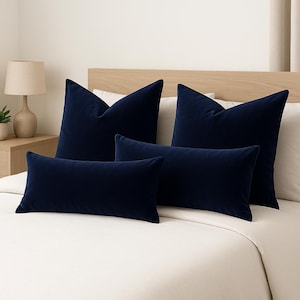 Navy Velvet Pillow Cover: Boho Lumbar, Euro Sham, Accent Cushion