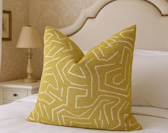 Modern Textured Mustard Throw Pillow Cover,Fall Decor,Abstract Tufted Accent Cushion
