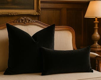 Black Velvet Euro Sham & Square Pillow Cover – Solid Luxury Throw Cushion