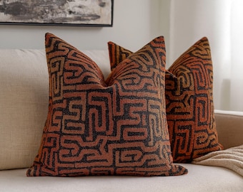 Orange Chenille African Pillow Cover: Labyrinth Woven Euro Sham