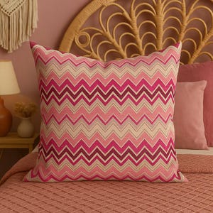 Pink Chevron Pillow Cover: Textured Cotton Zigzag Cushion