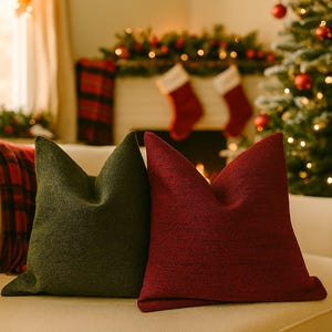 Christmas Linen Pillow Cover • Stonewashed Cushion Case • 26x26 Euro Sham, 20x20 Throw • Holiday Linen Pillowcases in All ,Soft Pillow Cover