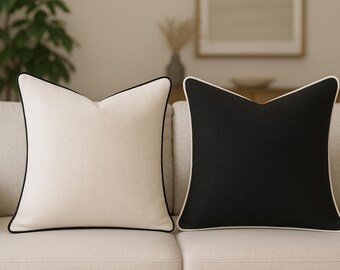 Linen Throw Pillow Cover, Modern Piping, Any Size