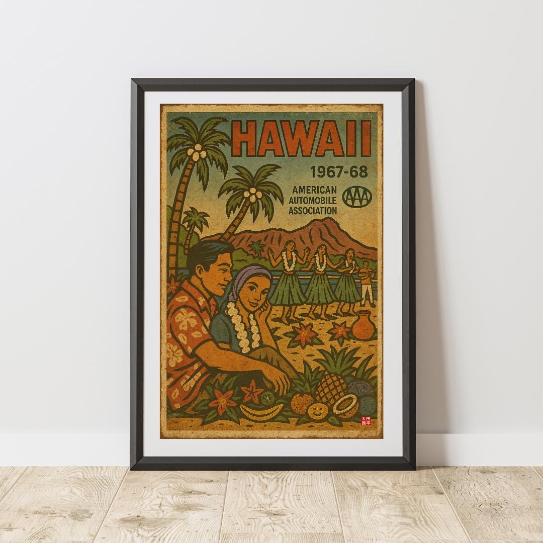 Hawaiian Air アートマップ ビンテージポスター Hawaiian airlines vintage poster - Etsy 日本