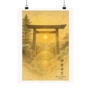 Arte mural japonés de Ise Jingu, póster de serenidad, decoración del hogar, sala de estar zen, arte inspirado en la naturaleza, regalo para amantes del arte.