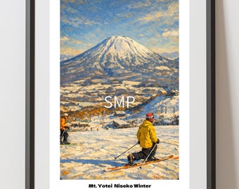 Mt. Yotei Niseko Winter Skiers poster | Vertical Matte Poster, Japan landscape