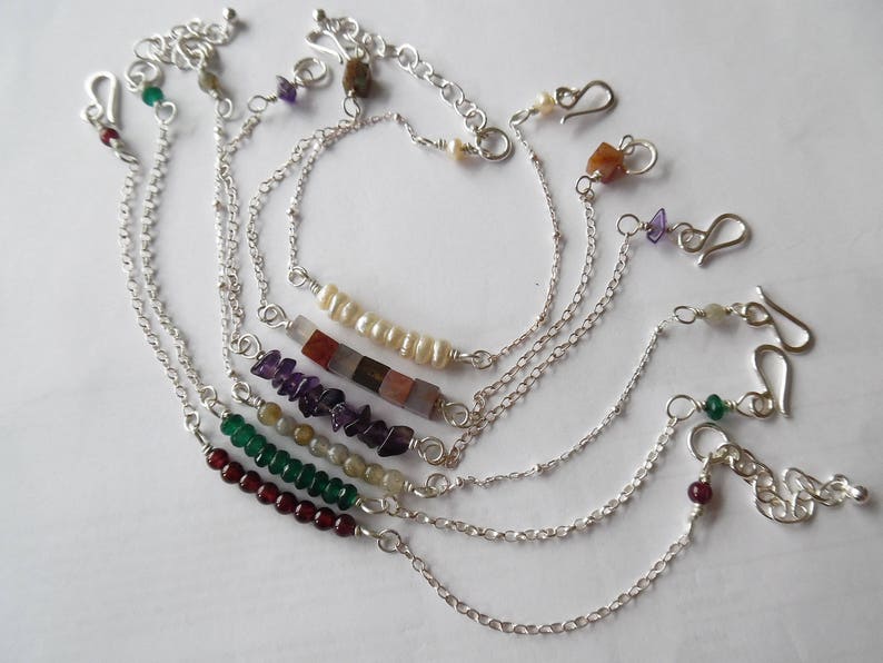 Stacking Silver Bracelet Dainty Beaded Bracelet Gemstone StackingBracelet Sterling Silver Gemstone Bracelet Silver Jasper Bar Bracelet