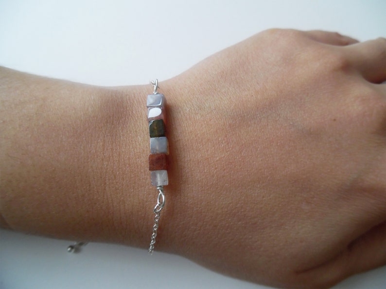 Stacking Silver Bracelet Dainty Beaded Bracelet Gemstone StackingBracelet Sterling Silver Gemstone Bracelet Silver Jasper Bar Bracelet