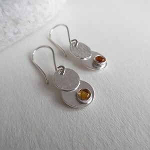 Sterling Silver Circle Earrings | Overlapping  Dangle Earrings | Citrine Dangle Earrings | Silver Dangle Earrings | Handmade