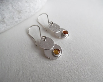 Sterling Silver Circle Earrings | Overlapping  Dangle Earrings | Citrine Dangle Earrings | Silver Dangle Earrings | Handmade