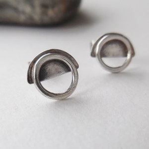 Sterling silver Circle Stud Earrings | Open Circle Studs | Oxidized Stud Earrings | Small Silver Shiny Post Earrings | Handmade