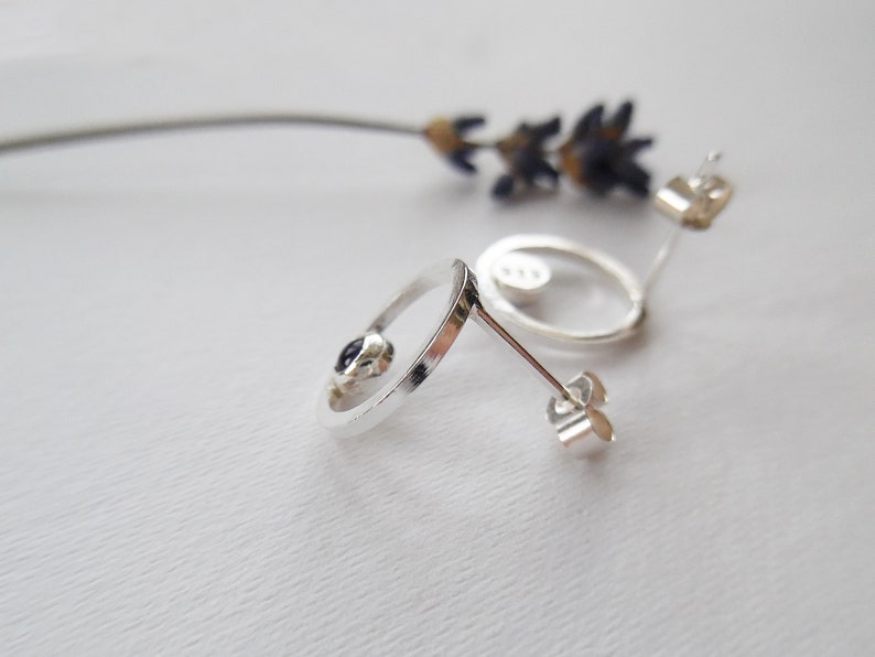 Small Silver Earrings Sterling silver Circle Stud Earrings Open Circle Studs Amethyst Stud Earrings Handmade