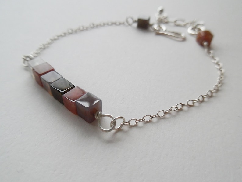 Stacking Silver Bracelet Dainty Beaded Bracelet Gemstone StackingBracelet Sterling Silver Gemstone Bracelet Silver Jasper Bar Bracelet
