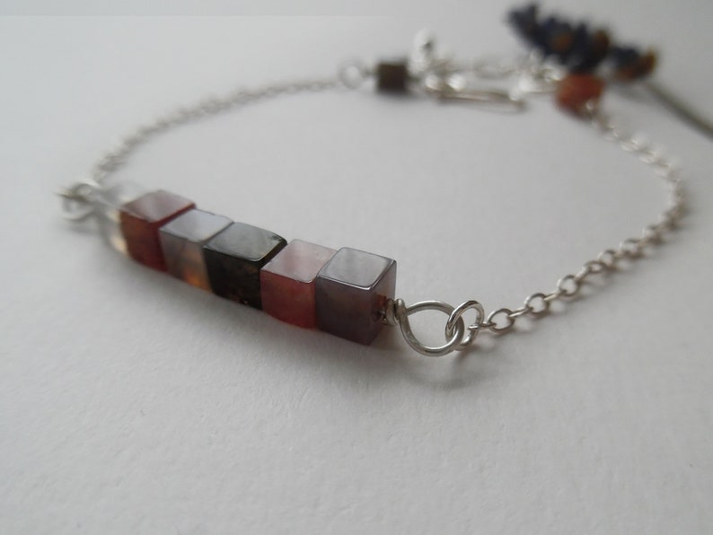 Stacking Silver Bracelet Dainty Beaded Bracelet Gemstone StackingBracelet Sterling Silver Gemstone Bracelet Silver Jasper Bar Bracelet