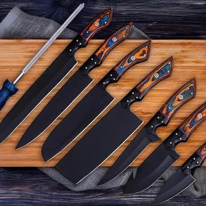 8-teiliges Damast-Stahl-Grill-Koch-Set, handgefertigte Küchenmesser, handgeschmiedetes Kochmesser-Set, Damast-Kochmesser, Jubiläums- und Geburtstagsgeschenk