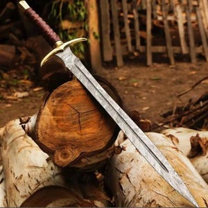Real Medieval Viking Damascus steel Handmade sword with Leather, Vikings sword, Monogram sword, Templers holy sword, Christmas gift for him