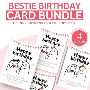Bundel grappige verjaardagskaart voor beste vriend | Afdrukbare digitale kaarten voor BFF | Geen vouw | Direct downloaden | Bestie-verjaardagskaart