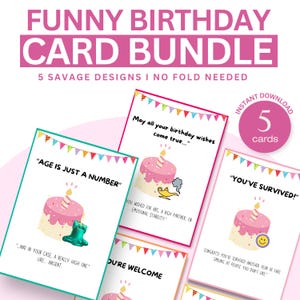 Lot de cartes d'anniversaire amusantes | imprimables sans pliage | Humour sauvage | Carte meme anniversaire amis, frères et sœurs, collègue GF, téléchargement immédiat