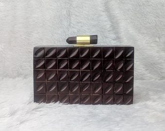 Handmade Wooden Box Clutch: Geometric Wedding Party Handbag