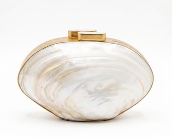 White Pearl Shell Bridal Clutch | Handmade Seashell Purse | Beach Wedding Bag