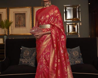 Ready to Wear Silk Saree with Zari Weaving: Indian Wedding Bridal Sari