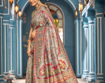 Indian Soft Silk Saree: Handcrafted Bridal Wedding Sari for Women
